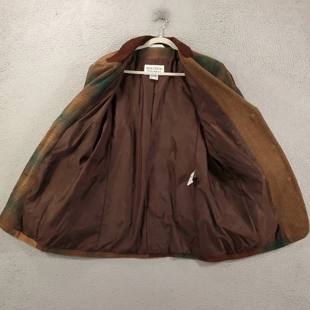 Brandon Thomas Suede Patchwork Blazer Jacket Womens Sz 12 M Brown Tan Colorblock - Picture 10 of 12